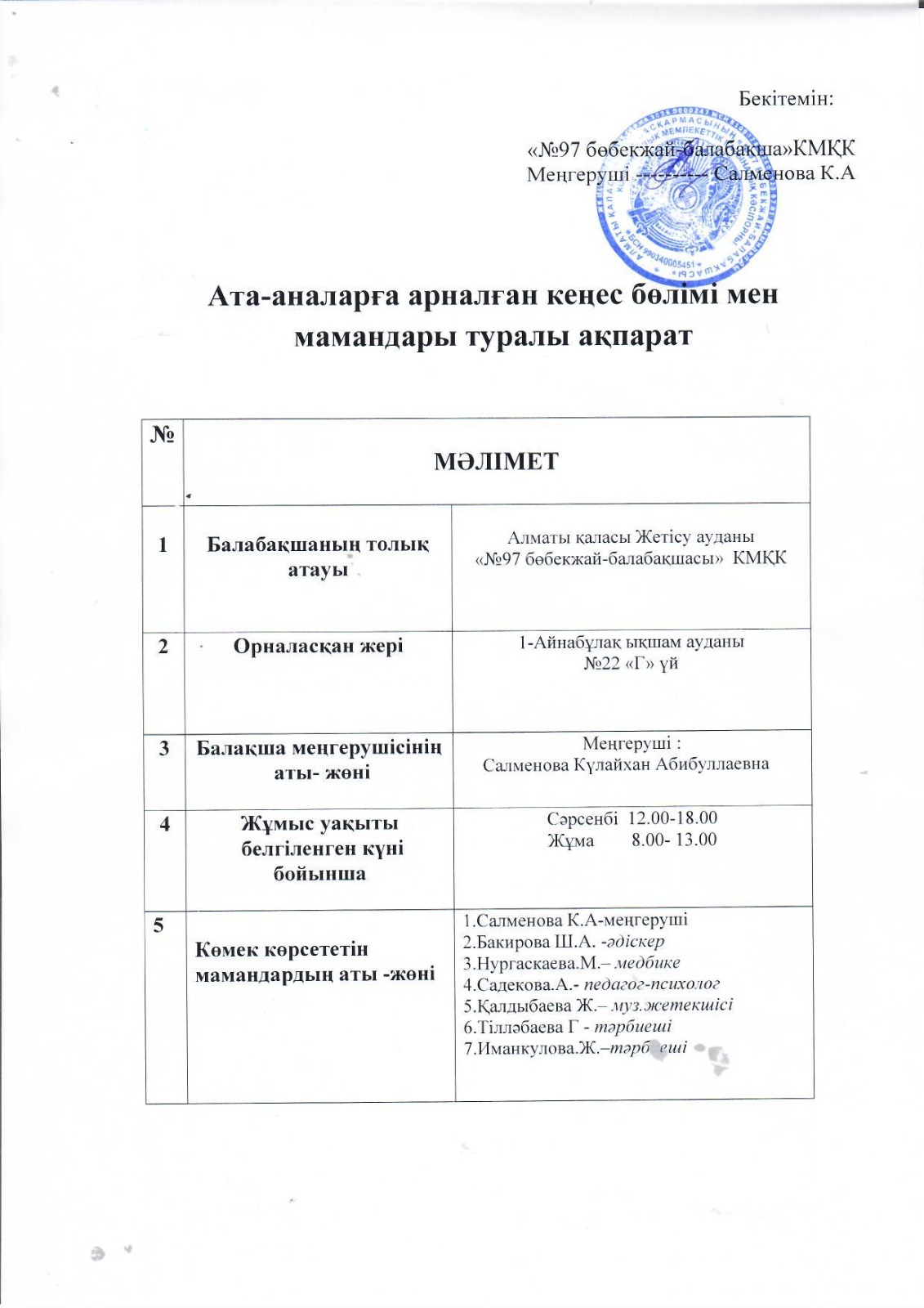 2023-2024 оқу жылына арналған ата-аналар кеңес пункті жұмыс жоспары